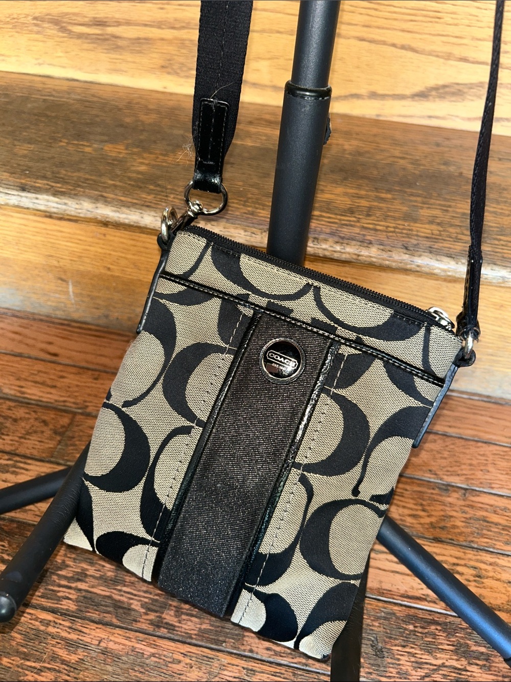 Coach Khaki and Black Signature Crossbody